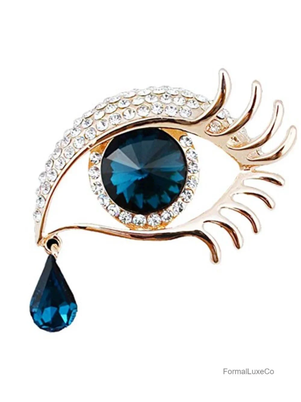 Elegant Rhinestone Sapphire Angel Tears Brooch Pin Women's Gold Plated Corsage
